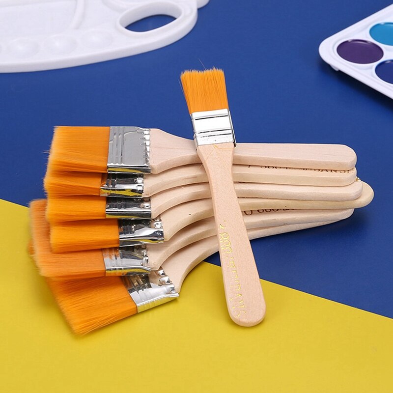 12 Stuks Platte Kop Kwast Art Penseel Sets Lange Handvat Cleaning Borstels Voor Acryl Schilderij Aquarel Houten Muur
