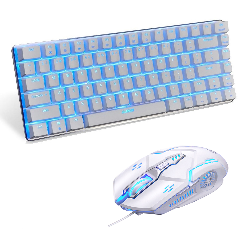 2 In 1 Combo Ajazz AK33 82 Keys Gaming Mechanical Keyboard Blue Switch Wired Keyboard and RGB Mouse G5 for Desktop PC Gamer Mice: 2 in 1 White