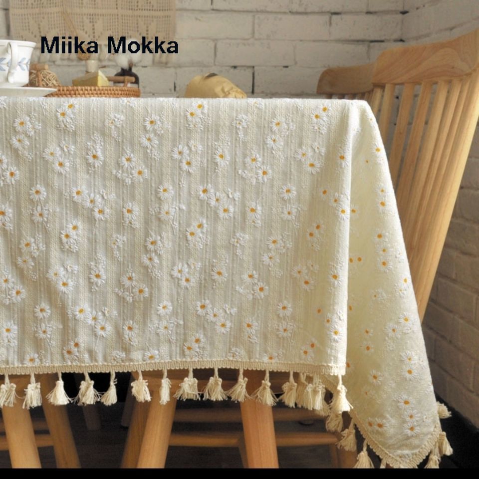 Nappe de Table jaune clair à motifs de fleurs de marguerite, Textile carré rectangulaire en coton avec bord à franges, pour la maison et l&#39;hôtel, offre spéciale: 100x140cm