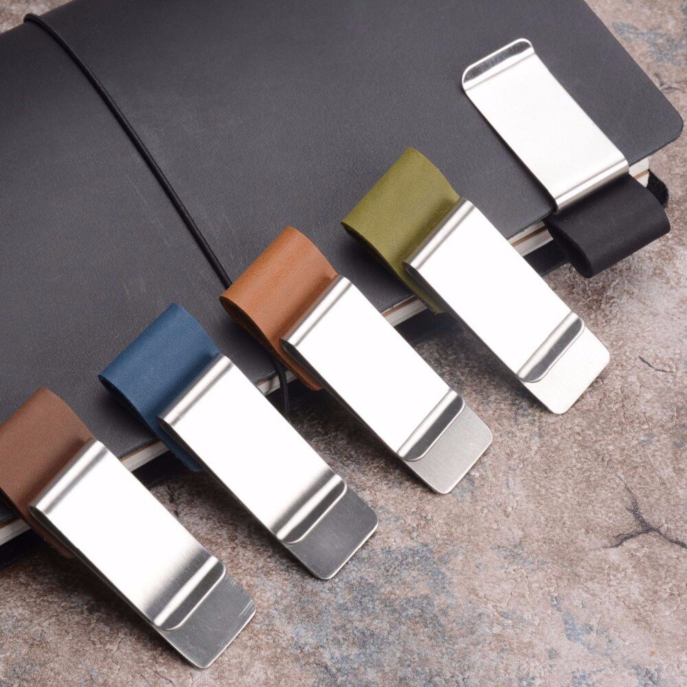 Stainless Steel & Leather Pen Clip Metal Pen clip Crazy horse/Wax leather series Accessories of Traveler's Notebook