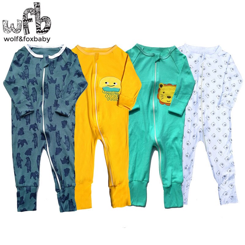 Retail 3 Stks/pak 0-24 Maanden Lange Mouwen Rits Baby Cartoon Jongen Meisje Algehele Rompertjes Kleding Kleding