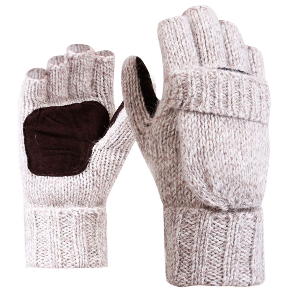 unisex Männer Frauen Winter Handschuhe Fahrrad Ich bin Freien Wolle Halb-Klingelton Über kippen Abdeckung Warme Handschuhe guantes invierno luvas de inverno: Beige