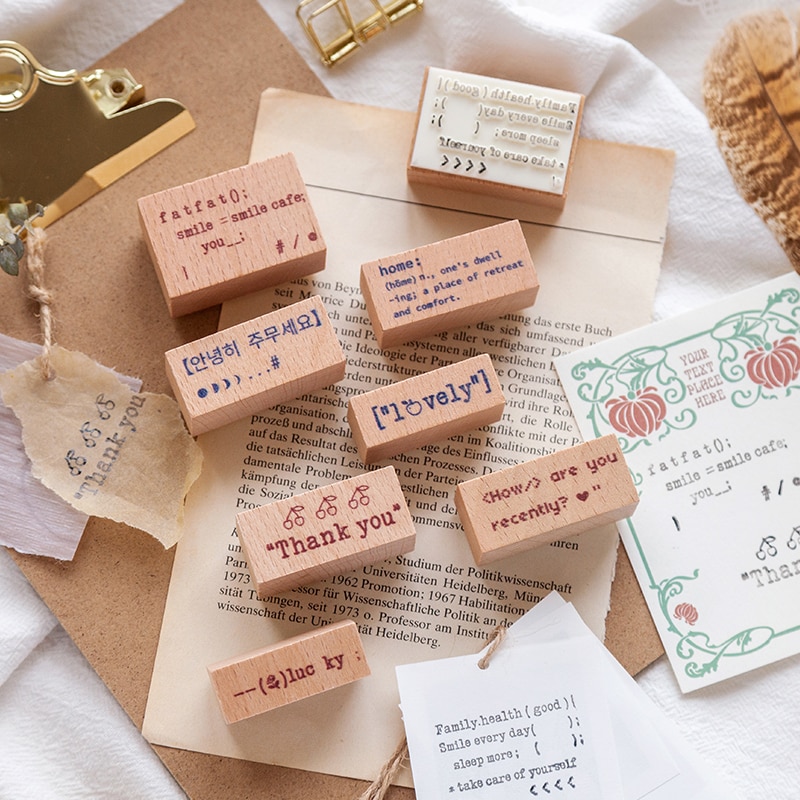 8 Stks/partij Beetje Zorgen Serie Stempel Diy Houten Stempels Voor Scrapbooking Briefpapier Scrapbooking Standaard Stempel