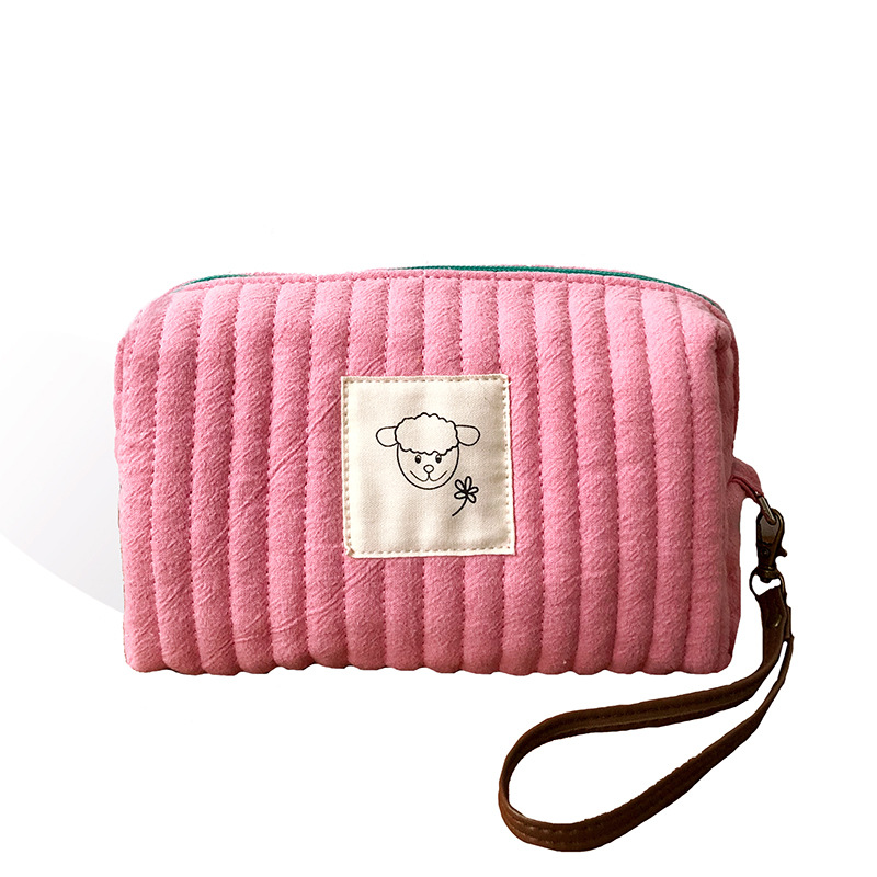 Koreaanse gewatteerde make-uptas voor dames, make-up opbergtas, draagbare toilettas, effen kleur, dames beautycase, etui voor benodigdheden: Roze