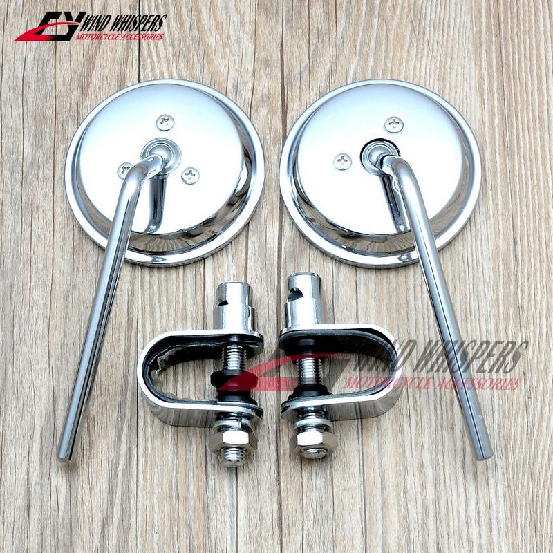 Espejos retrovisores para manillar de motocicleta 22-25mm, Clip redondo convexo Retro Para Harley Honda Funbike Chopper Cruiser Cafe Racer: CHROME