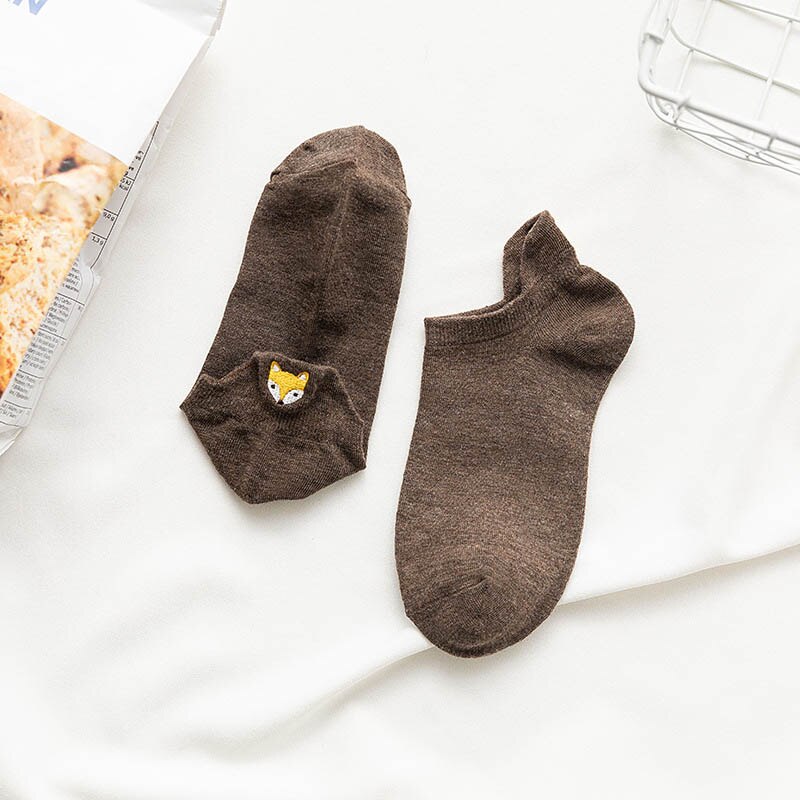 Kawaii Bestickt Katze fuchs Frauen Socken Glücklich Knöchel Lustige Socken Frauen Baumwolle Sommer 1 Paar Süssigkeit Farbe: 10