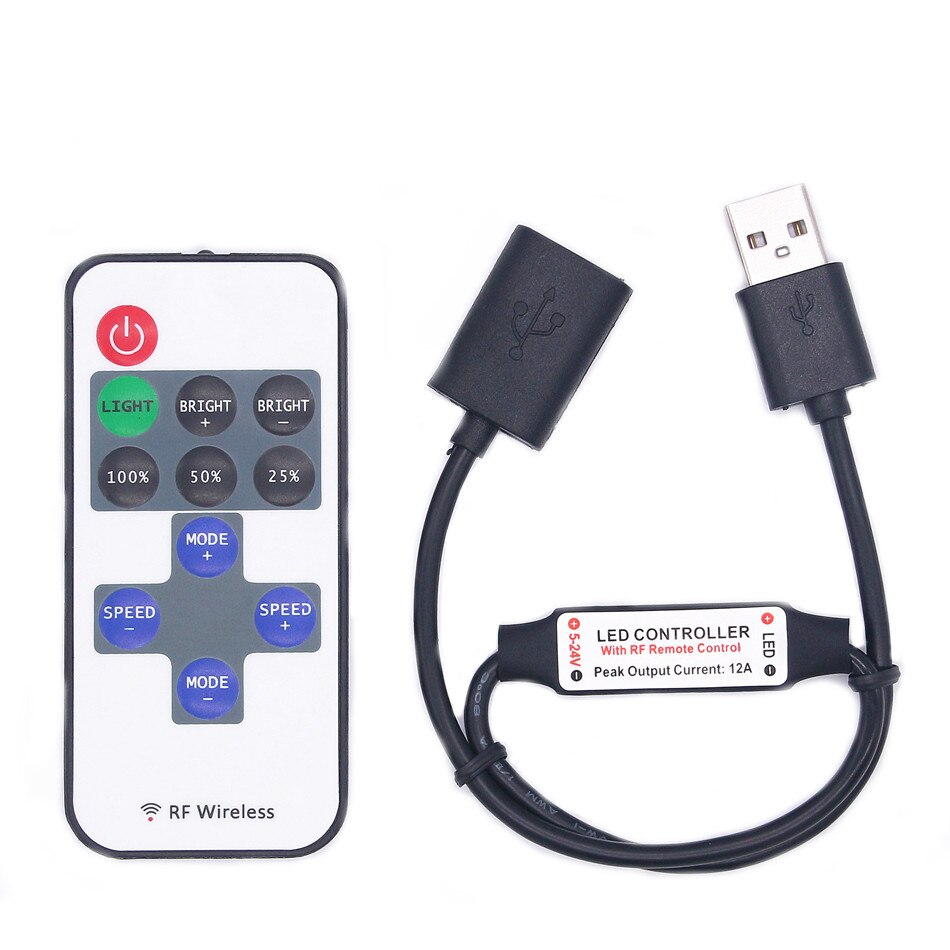 Usb led strip dimmer 5v 11 nyckel dimer controller rf remote 11 key led fjärrkontroll dimer usb 2835 5050 för 5v led strip light