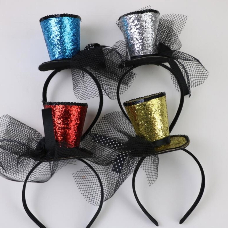 Slør top hat fascinators hårbøjle tehat til piger børn vintage pilleæskehat tehat fascinators halloween