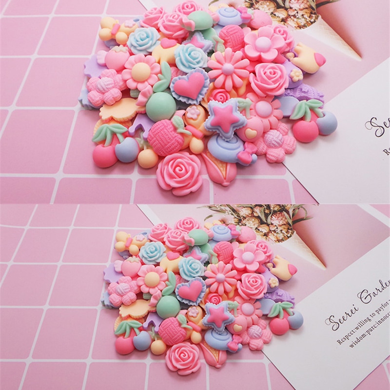 20-80 stk frostede blandede blomster flad ryg harpiks børn hår tilbehør materialer diy håndværk forsyninger kunst telefon shell patch ornament