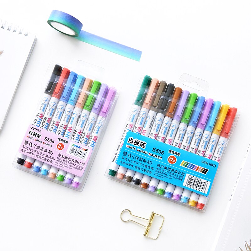 DELI Kleur Whiteboard Pen Set Rood Blauw Zwart Multicolor 8 Kleuren 12 Kleuren SET