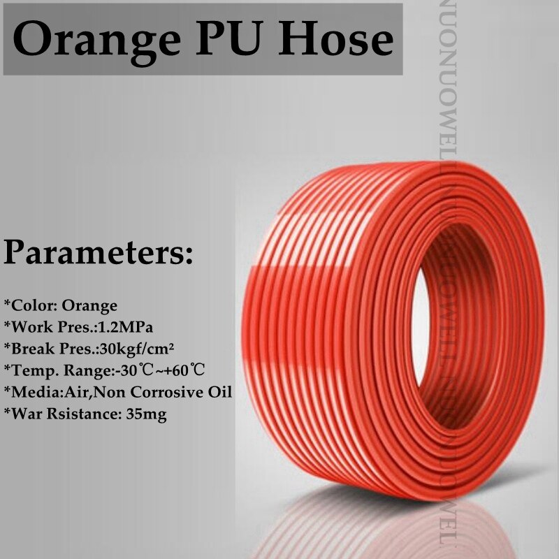 Detail 2m o .d 4 ~ 12mm pneumatisk slange pu polyurethanrør højtrykskompressor luftslange blødt rør: Orange pu slange / 10 x 6.5mm