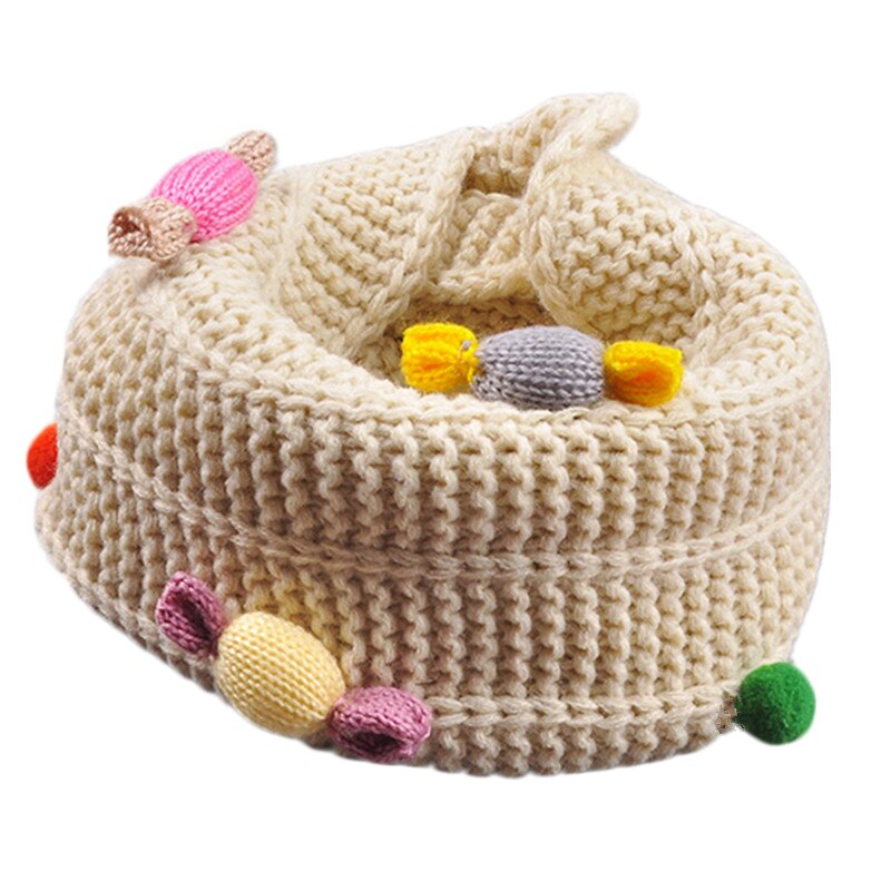 Höst vinter pojkar tjejer halsduk baby barn halskrage färgglad pompom godis halsduk varm tjock stickad ull barn o ring halsdukar