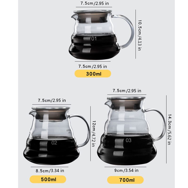 V60 Giet Over Karaf Drip Koffie Pot 300/500/700Ml Glazen Bereik Thee Maker Koffie Waterkoker Brouwer barista Percolator Duidelijk Filter