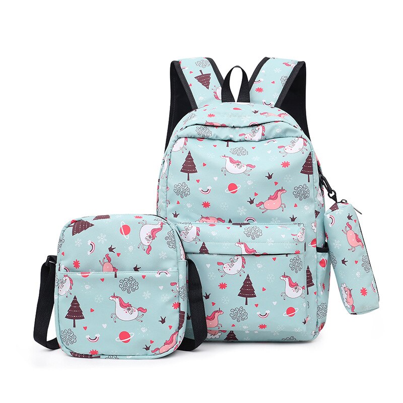 3pcs/set Male backpacks high school bags for women boys one shoulder big student travel bag men school backpack mochila: horse