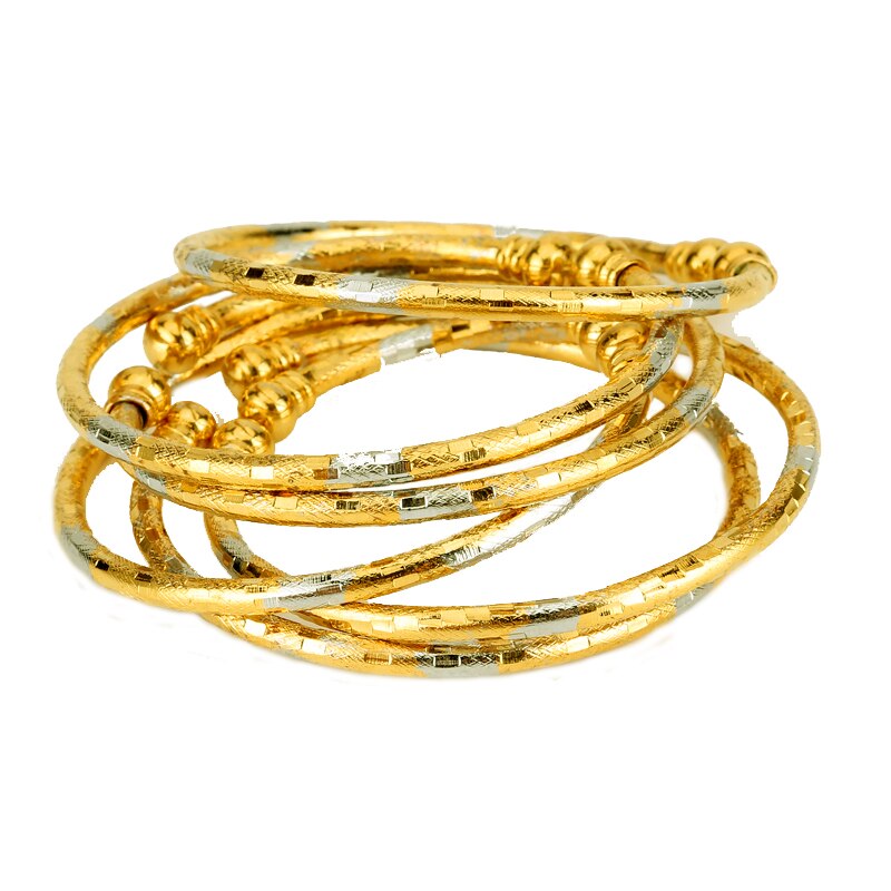 6pcs Gold Color Middle East Africa Jewelry Ethiopian Two-Tones Ball Bracelet Dubai Bangles for Women Wedding