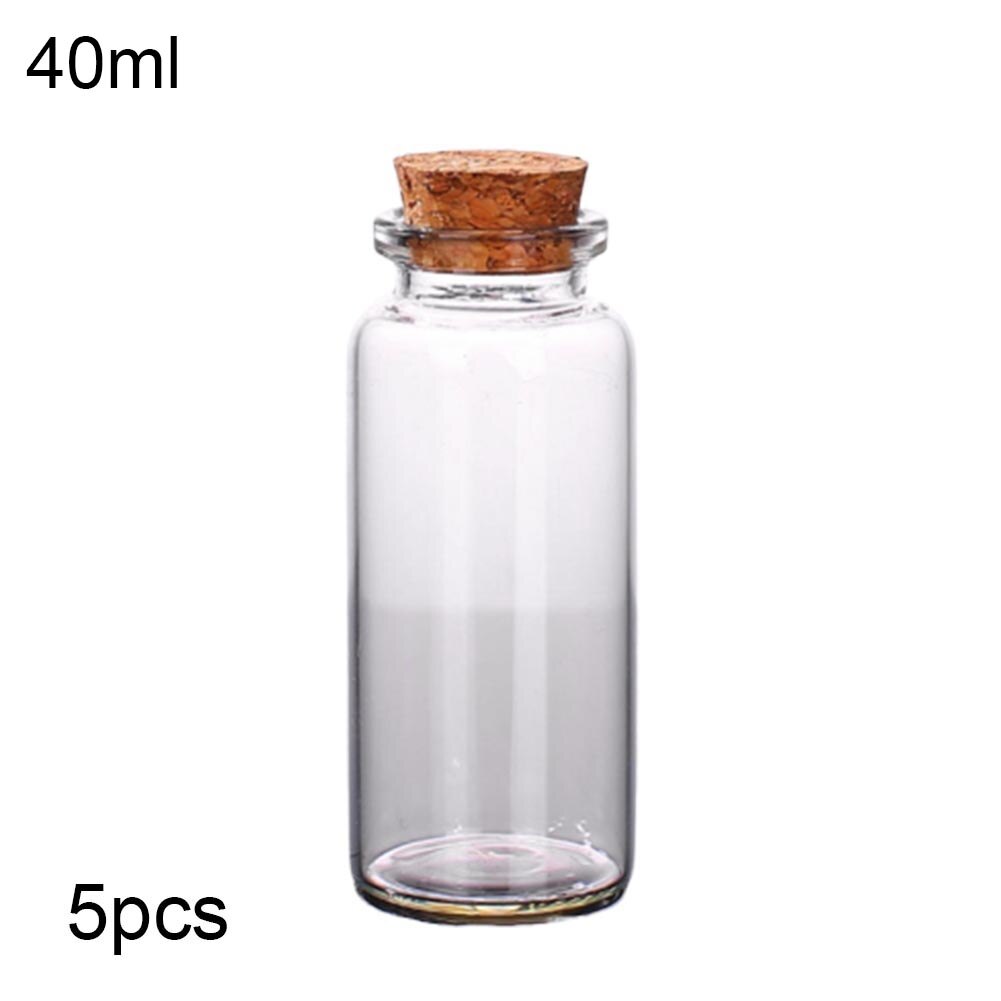 5Pcs 10/15/20/25/30/40/70ml Clear Cork Stopper Wishing Empty Glass Bottle Vials: 40ml