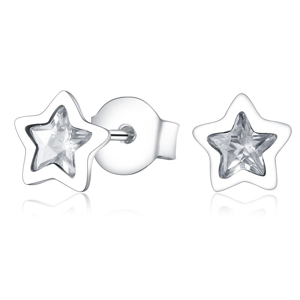 100% 925 Sterling Silver Classic Authentic Stars Symmetrical Earrings Ladies Charm DIY Jewelry: 6068