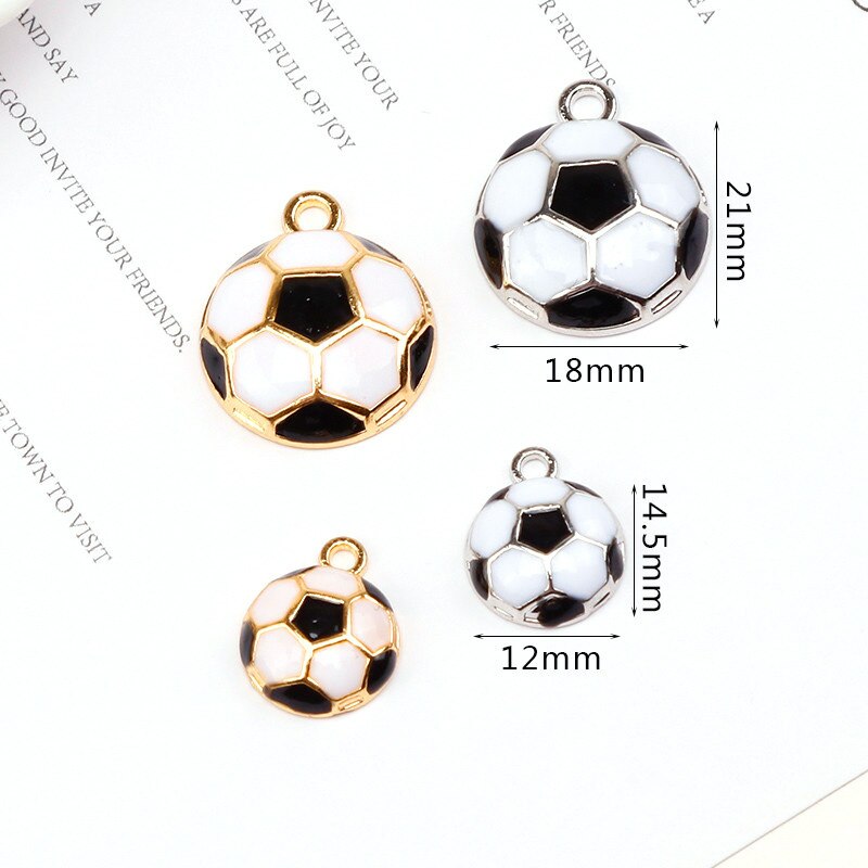 Dijes de esmalte de fútbol para fabricación de joyas, 5 piezas, cuentas colgantes de fútbol, pulseras DIY, collar, accesorios colgantes