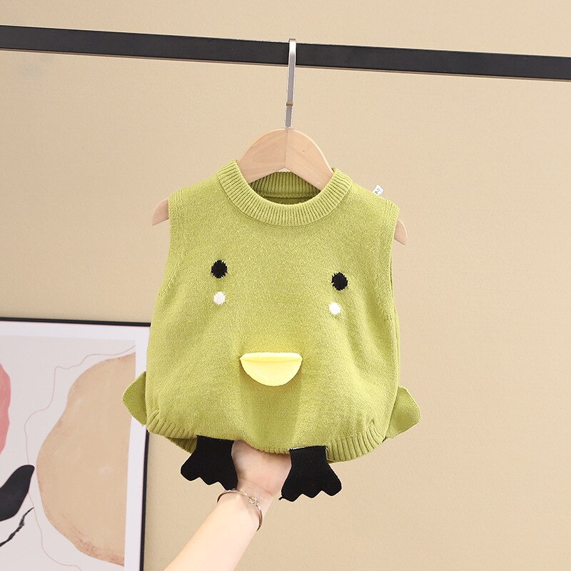 Pull mignon coréen pour enfants, en coton, sans couture, vêtements pour bébés garçons et filles, gilet de canard de dessin animé, pour automne et hiver: G / 110cm