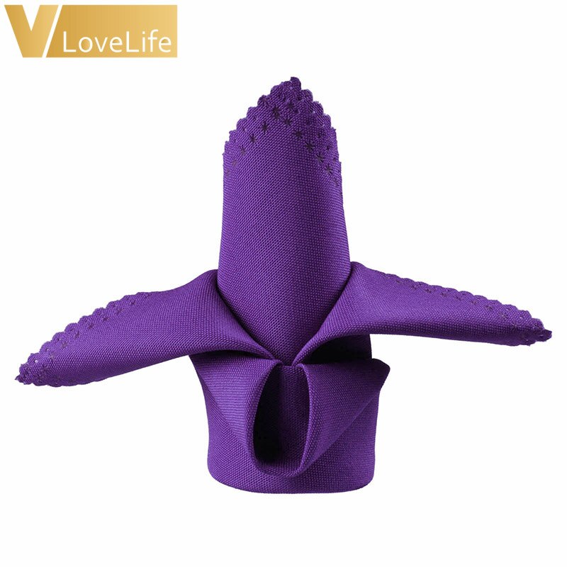 10Pcs 45x45 cm Polyester Plain Tafel Servetten Linnen Diner Zakdoeken Mond Doeken Voor Event Banket Bruiloft: Purple