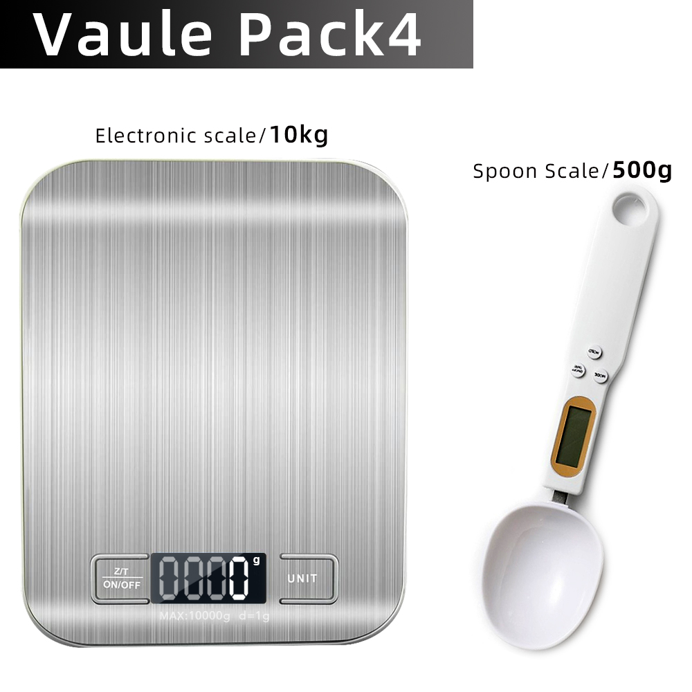 Kitchen Scale Digital Multi-function Stainless Steel Weighing Scale with LCD Display 5KG Electronic Scales Measuring: Value Pack 4