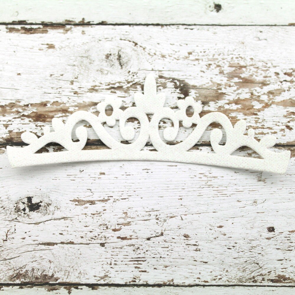 7 inch White Glitter Crown Appliques - Felt Back Embellishment 5" - Headband Embellishments - DIY - Flat Crown