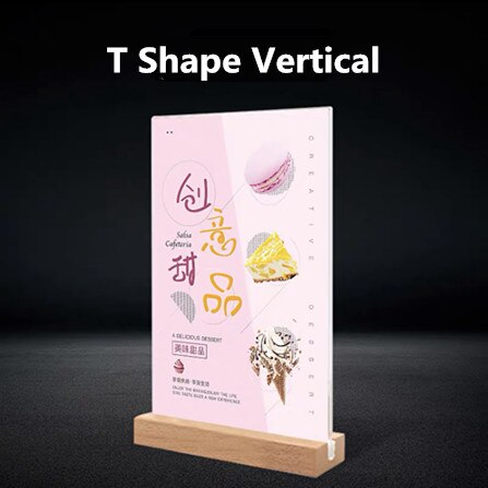A5 klare akrylskiltholdere papir fotoramme tegn bordholder reklame bord displaystand: T træ v