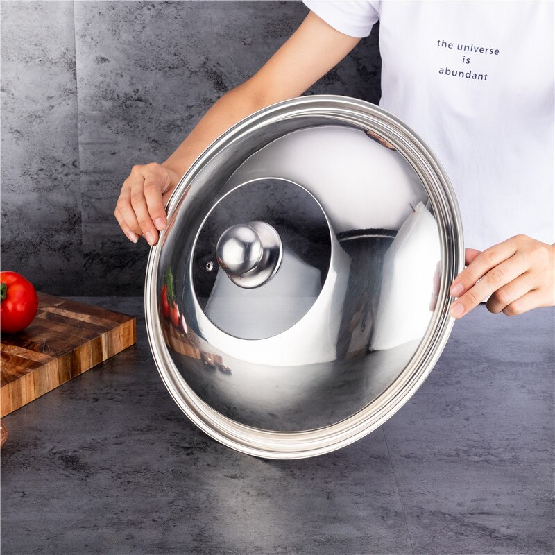 wok panne induksjon 32cm ingen kjemisk 100%  karbon stål stekepanne med avtakbart trehåndtak: Dekke