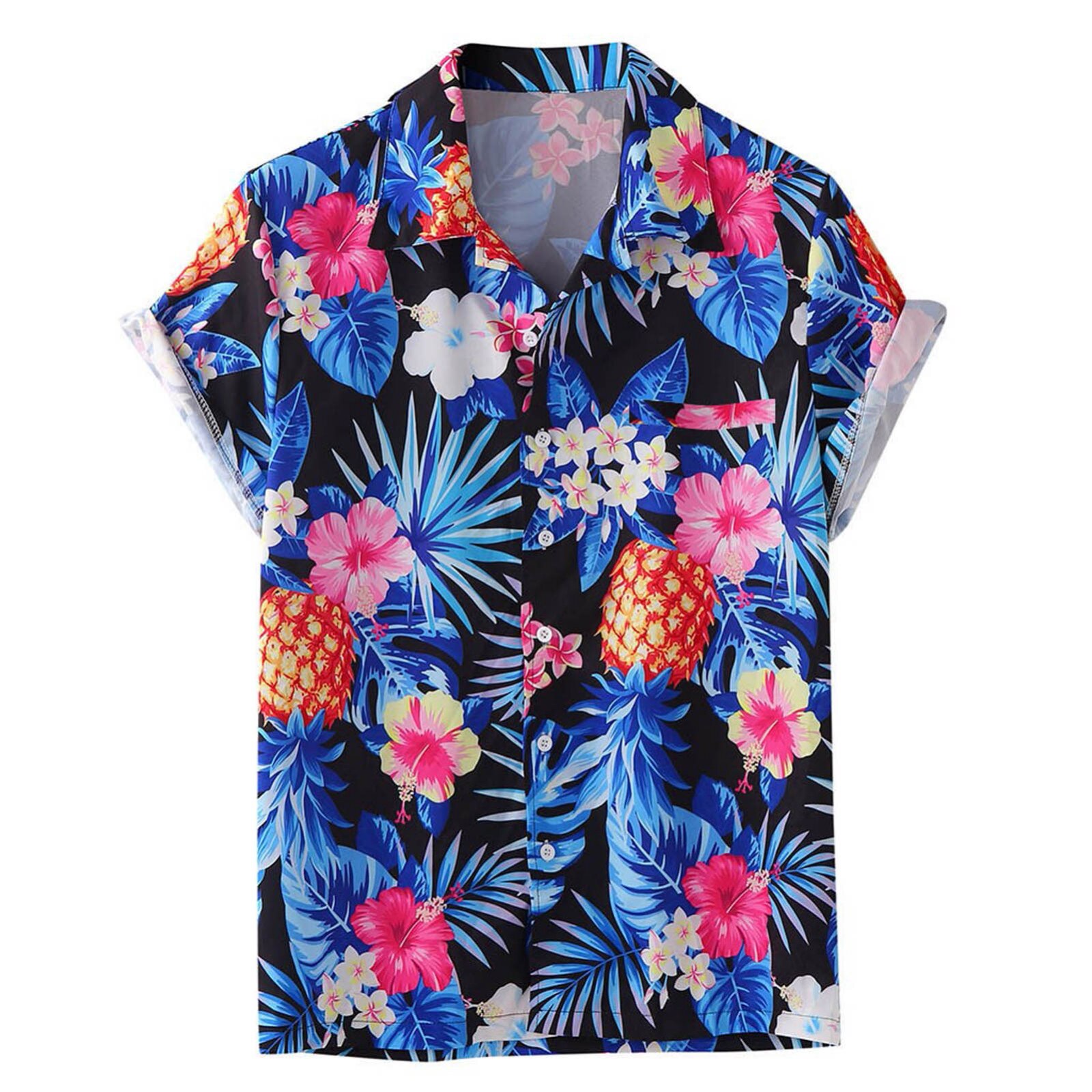 Men's Cotton Linen Printed Short Sleeve Shirt Tops Ethnic Style Casual Cotton Linen Printed Hawaiian Shirt Top #T2G