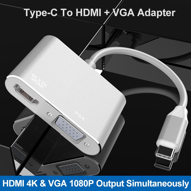 Type-c til hdmi vga 4k usb 3.0 vga adapter usb  c 3.1 type c til vga hdmi videokonvertere adapter
