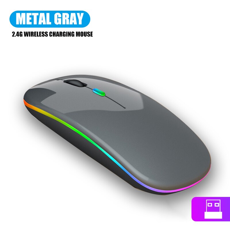 2.4Ghz RGB Wireless Mouse Rechargeable For Macbook For iPad tablet Bluetooth PC Computer Mouse For Laptops LED Backlight Silent: 2.4Ghz RGB Gray