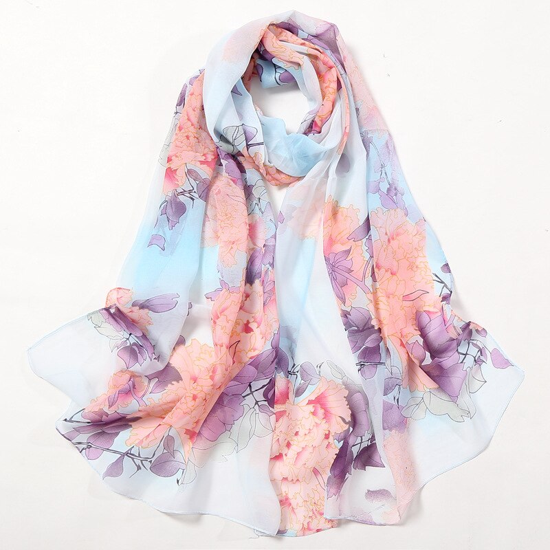 Beach flower print Georgette chiffon scarf silk square hijab cool shawl ladies foulard femme Scarves hair bufanda mujer