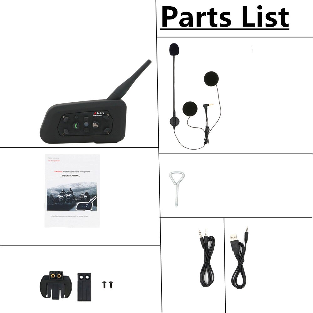 Samtaleanlæg bluetooth motorcykel kommunikator hjelm headset intercom til 6 ryttere motorcykel samtaleanlæg motorcykler headset