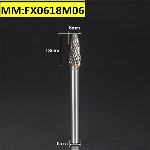 1pcs-free Vhm Tungsten Staal Frees, 6Mm Schacht F Type Metalen Elektrische Slijpen Hoofd, polijsten Tool: FX0618M06