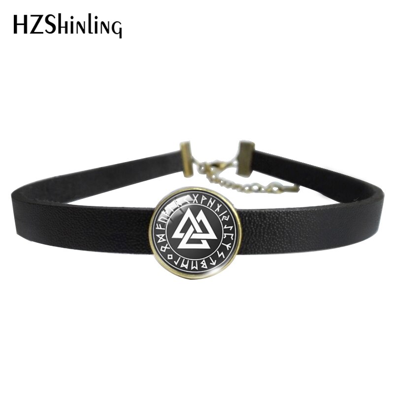Viking Schild Vegvisir Klassieke Ronde Glas Cabochon Lederen Choker Ketting Draaimomenten Sieraden Voor Meisjes: 5 / Brown