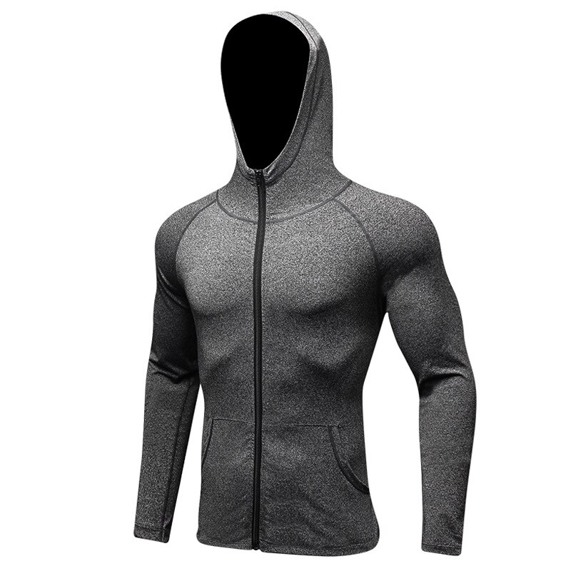 Veste moulante pour homme, manteau d'athlétisme à capuche pour entraînement sportif, Fitness, vestes à capuche, séchage rapide, fermeture éclair manches longues, sweat à capuche décontracté: color 2 / XXL