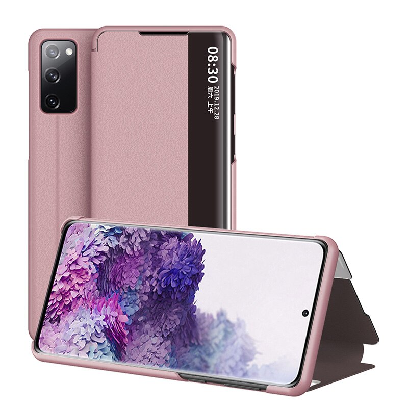 Vista inteligente caso da aleta para samsung galaxy s21 ultra 5g casos de couro sono automático acordar capas samsung s21 plus s 21 fundas pára-choques: S21 Ultra / Rose Gold