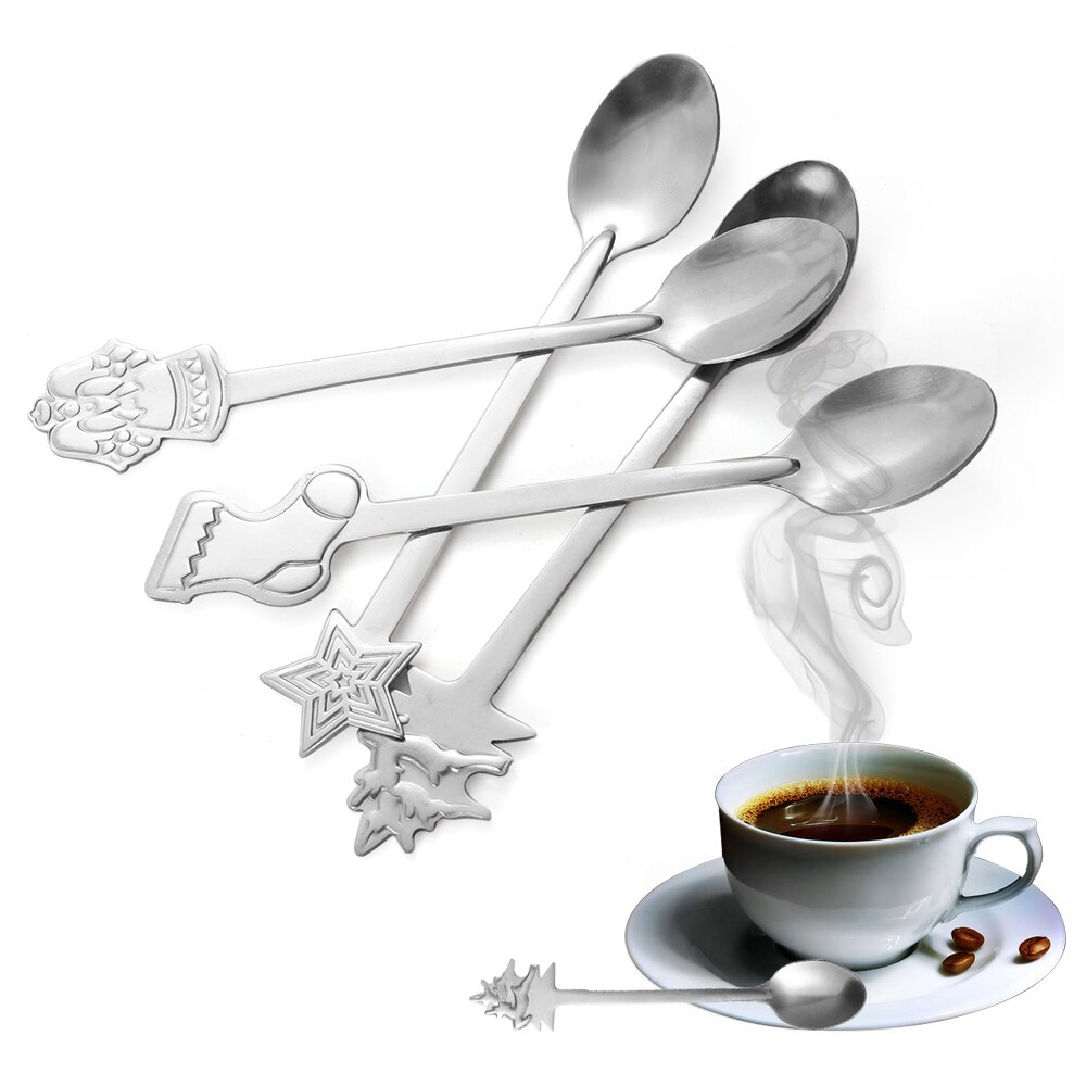 4 stk/sæt rustfrit stål juletema snemand juletræ sokker kaffeskeer is desserter ske drikke te kugler