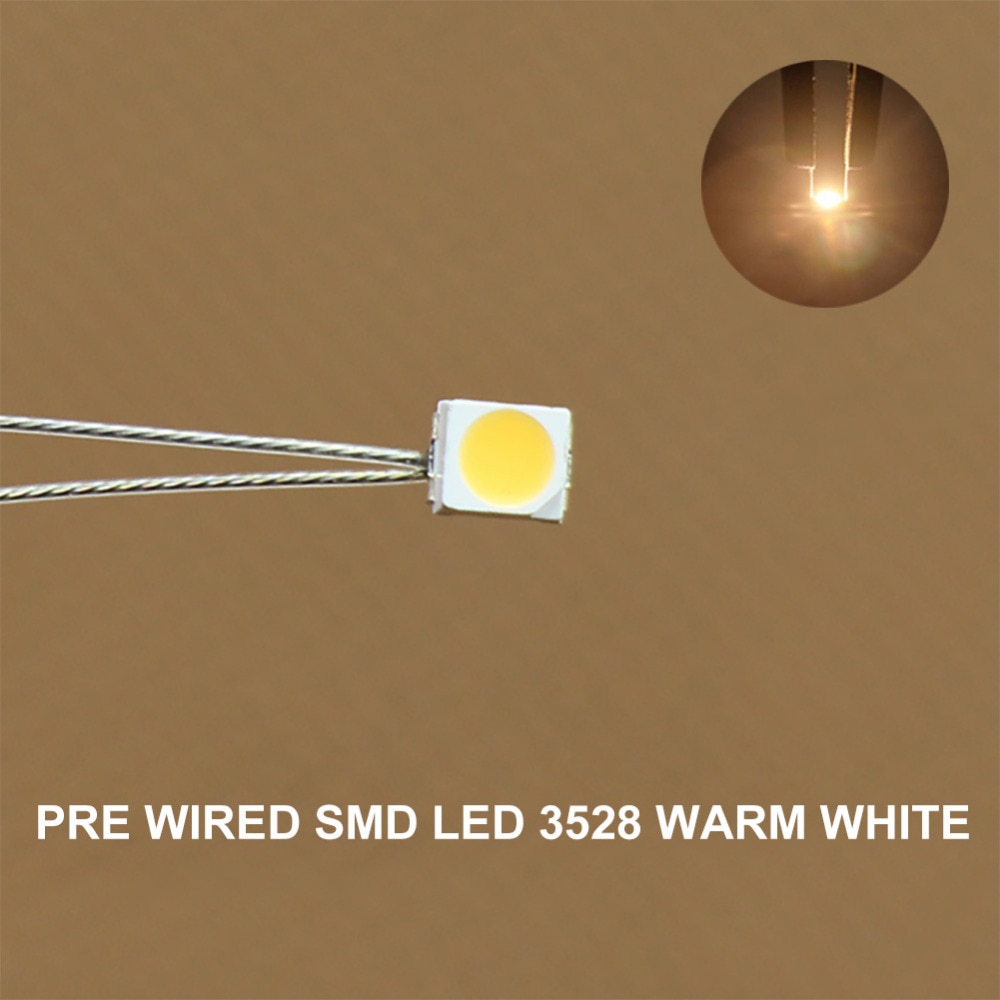 T3528WM 20 stks SMD Led 3528 Pre wired leads Pre-gesoldeerd micro litz Warm Wit 3 v