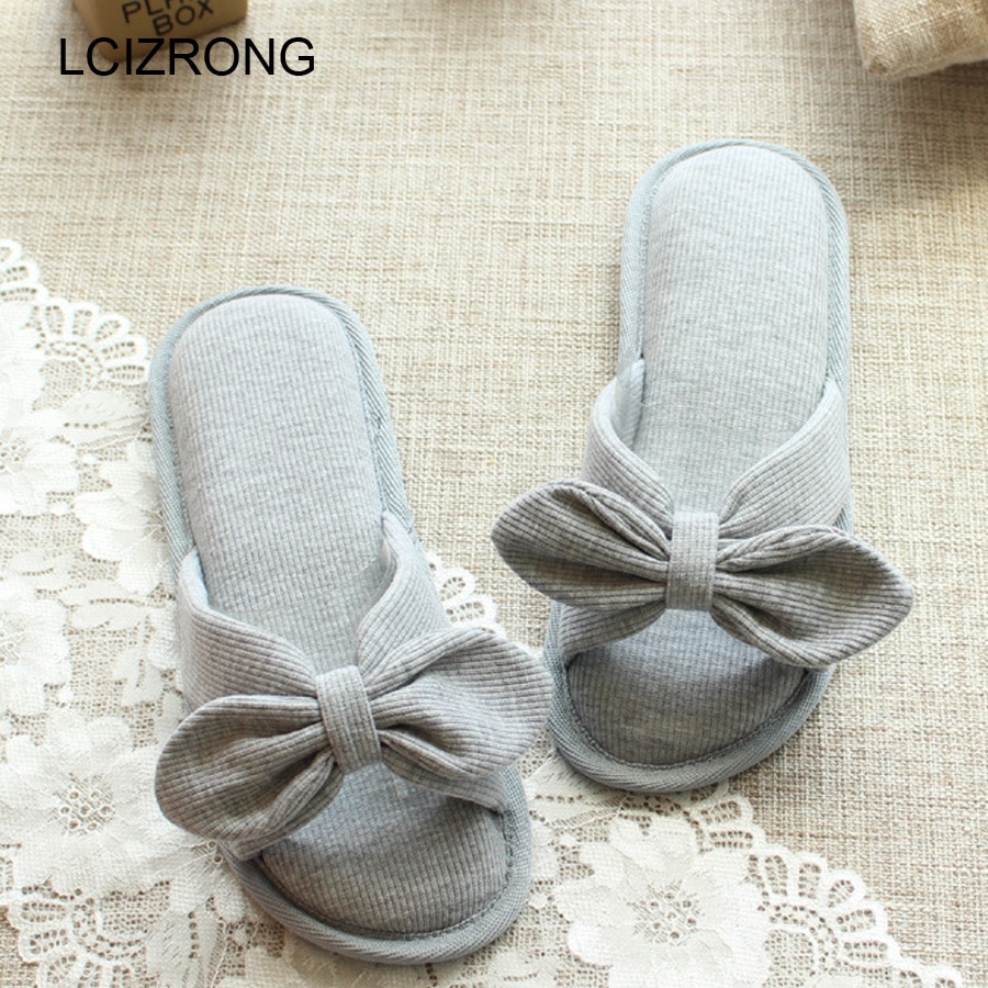 Lcizrong lente katoenen schattige huispantoffels voor dames met vlinderknoop, zoete comfortabele pantoffels, antislip familiepantoffels voor dames