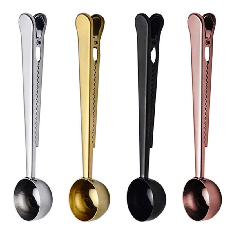 Cuchara de cocina o cafetería con Clip, cuchara medidora de té y café de acero inoxidable