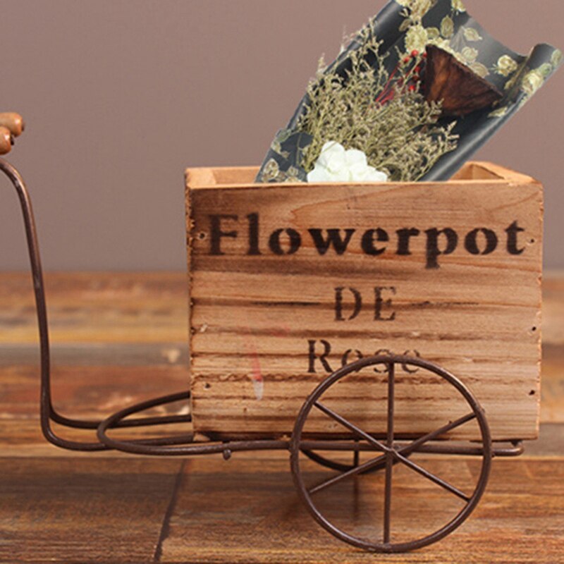 Triciclo de madera modelo maceta de hierro forjado bicicleta flor soporte interior almacenamiento estante hogar jardín escritorio decoración artesanías