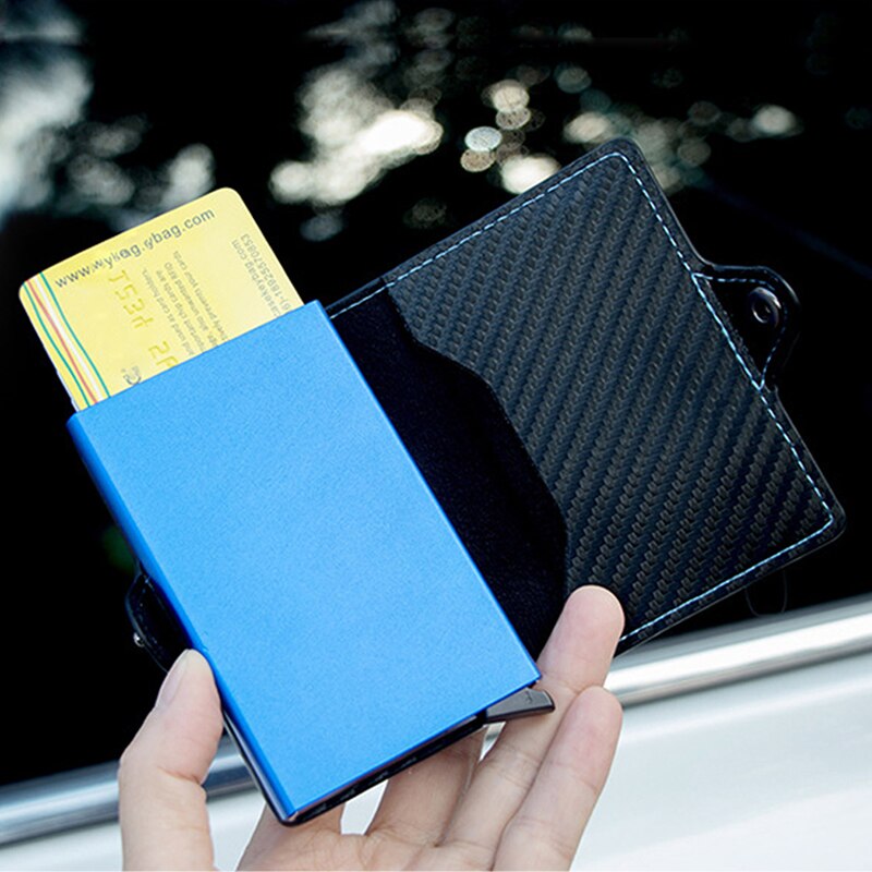 RFID Blocking Slim Carbon Fiber Leather Wallet Metal Card Case Coin Pocket Purse Minimalist Aluminum Wallet ID Card Holders