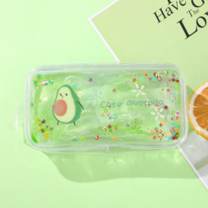 Cartuchera Kawaii, caja de lápices escolar transparente de aguacate para niñas, cartuchera, bolsa de lápices, artículos de papelería escolar, para niños: 01