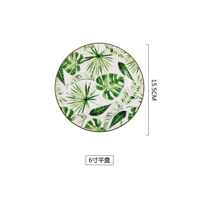 Skønhed guld europæisk stil grønne planter mønster keramisk bordservice porcelæn servise sæt knogle porcelæn plade krus kop og underkop: 6 tommer