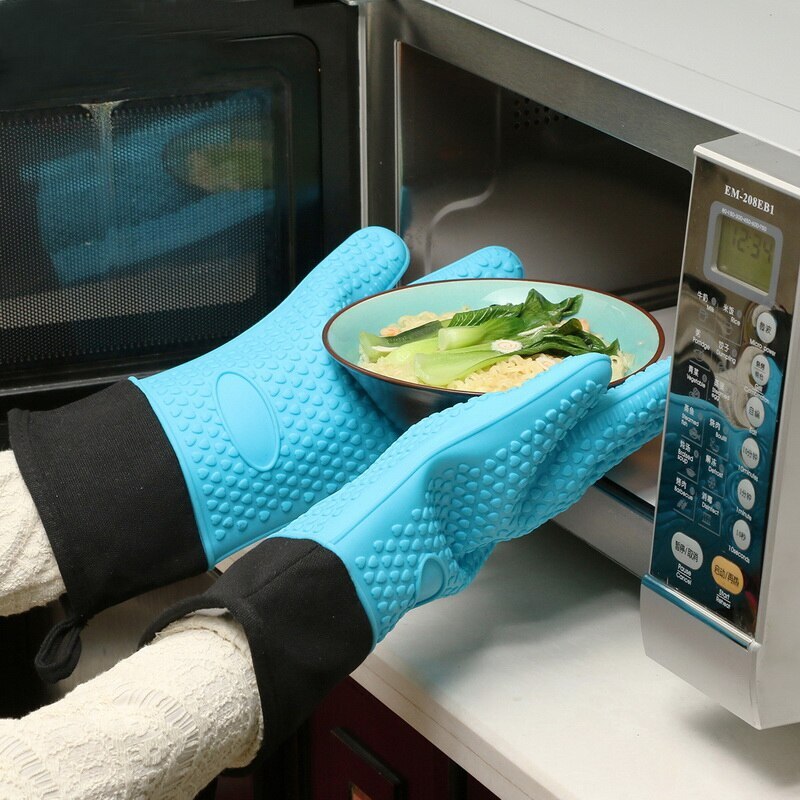 Guantes de cocina de alimentaria, guantes de silicona resistentes al calor, guantes de barbacoa gruesos, herramientas de cocina resistentes al calor para barbacoa