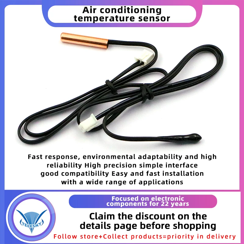 5PCS Klimaanlage Temperatur Sensor 5K 10K 15K 20K 25k 50K Klimaanlage Rohr Sensor gummi Kopf Kupfer Kopf