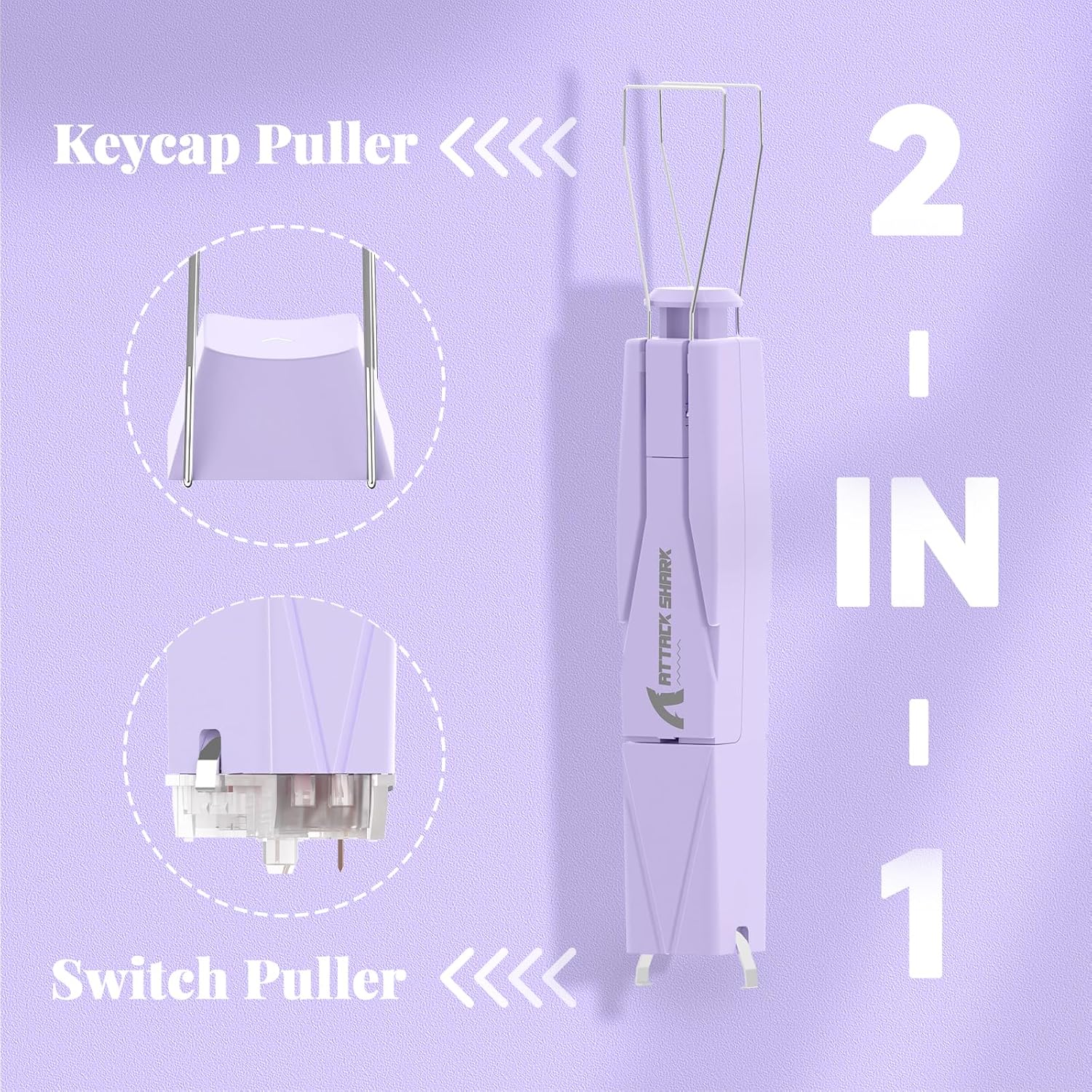ATTACK SHARK-Extracteur de touches et interrupteur pour claviers de jeu mécaniques, polymérisation sans fil Keycap et dissolvant de commutateur, KS01, 2 en 1: Violet