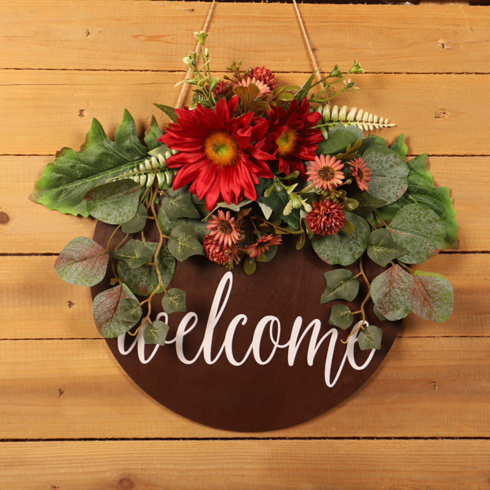 Wooden Farmhouse Welcome Front Door Sign Garland Christmas Easter Porch Spring Decoration