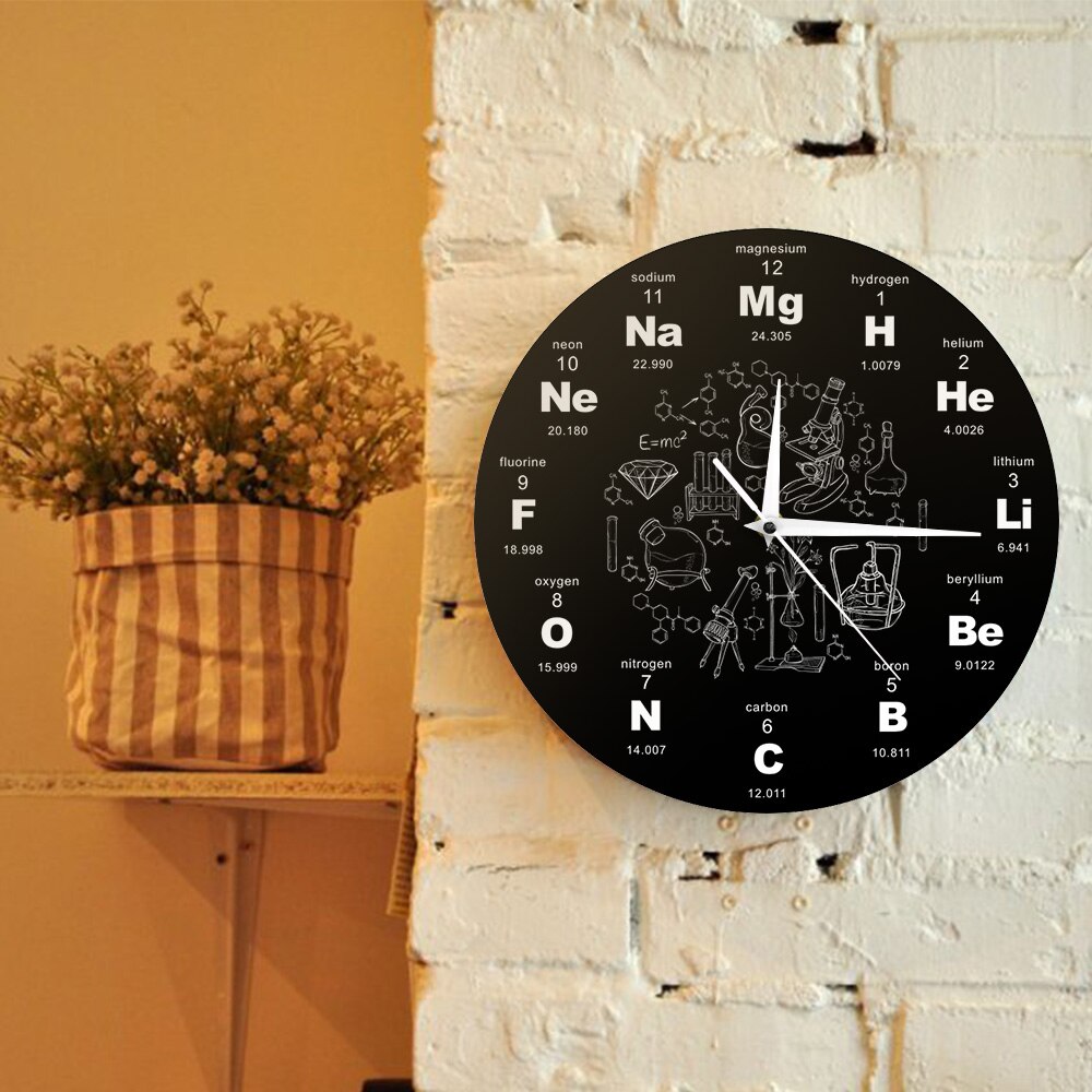 Reloj de pared de acrílico periódico para profesores de Química, cronógrafo de símbolos químicos de ciencia, moderno,
